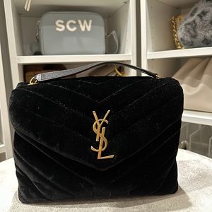 YSL Black Velvet Small Loulou bag with gold hardware